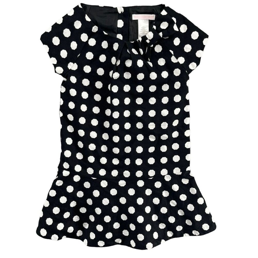 Janie and Jack Geo Dot Dress Girls Black White Short Sleeve Cotton Size 3